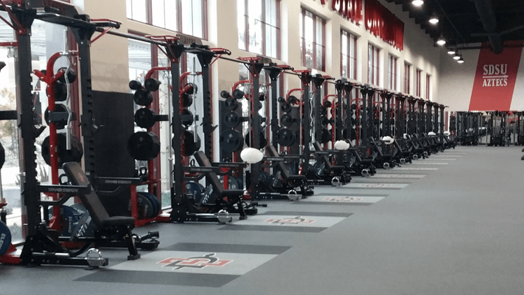Weight room at Fowler Athletics Centerat San diego state university